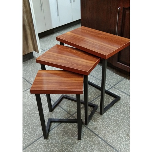 Set of 3 - Wooden Nesting Coffee Tables Set with Steel Base