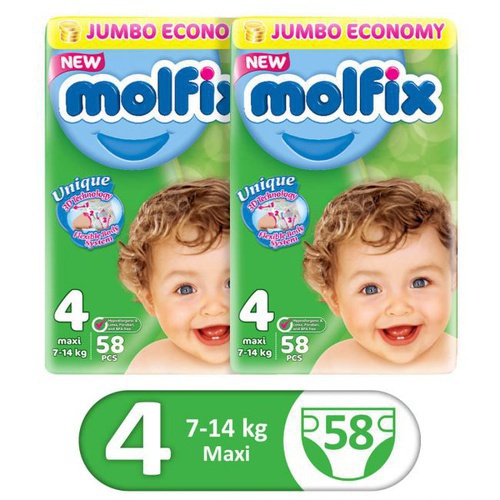 Molfix maxi diaper pampers 58 Pieces Size 4 , 7-14 Kg