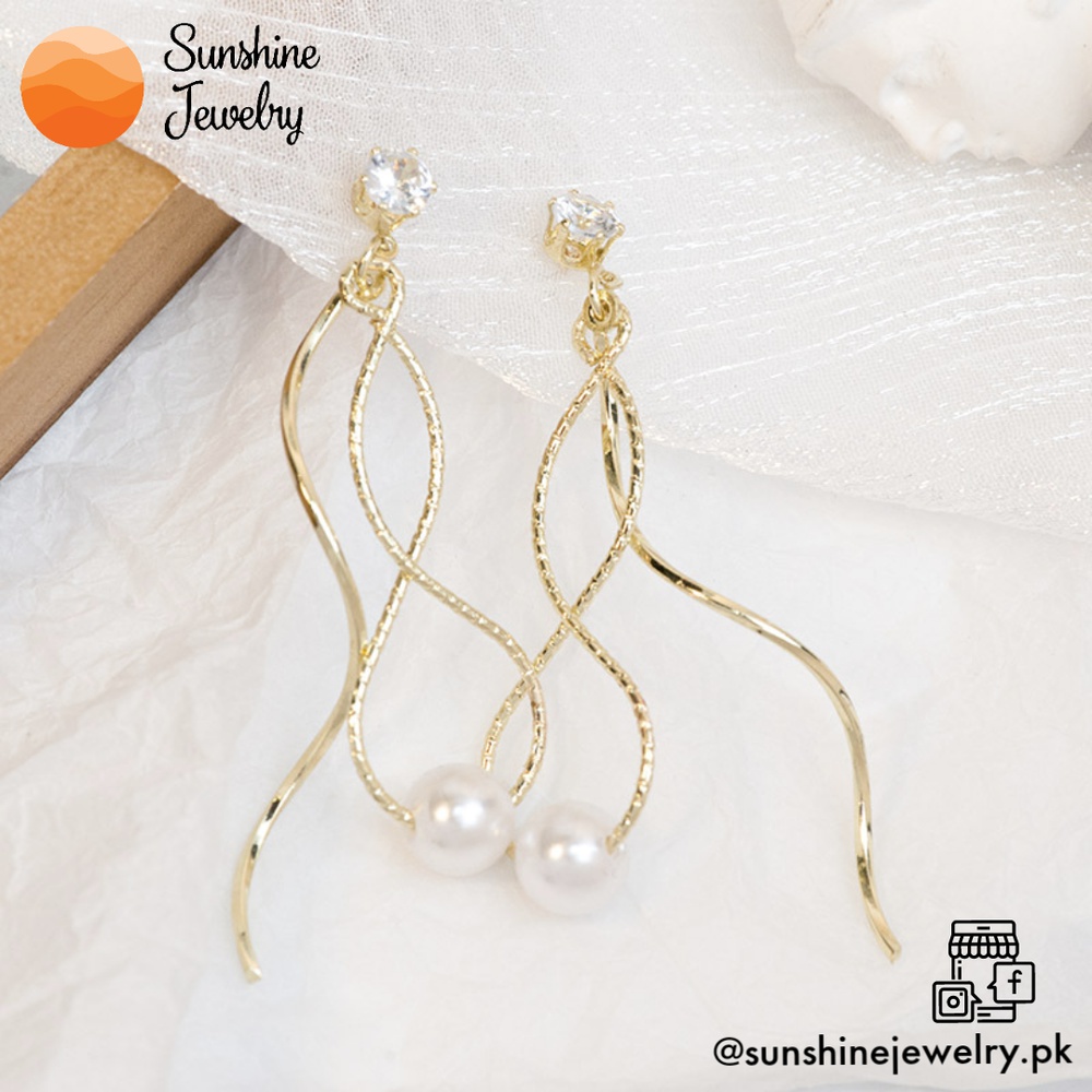 S925 Korean Style Simple Long Pearl Earrings Gold Color jewelry/jewellery Elegant Stylish Party Earring Silver